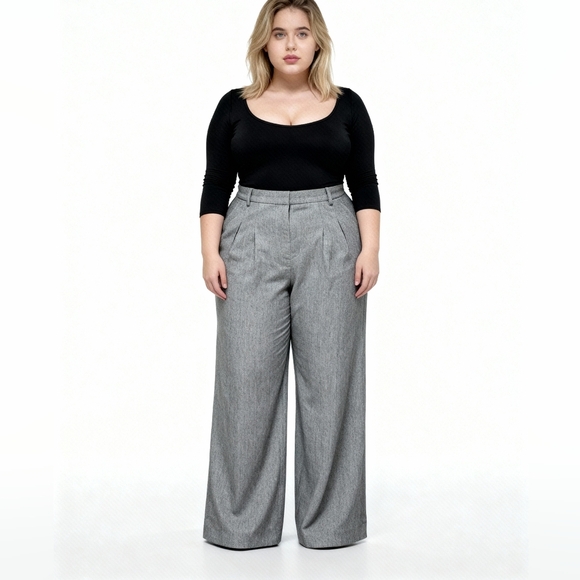 H&M Women's Classic Gray Wide-Leg Pants ~ Size 8 Work Career Academia - Picture 1 of 13